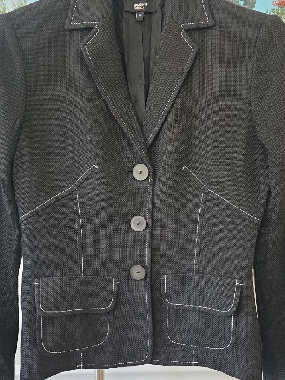 Philippe Adec Black Blazer with White Contrast Stitching - Picture 3 of 7
